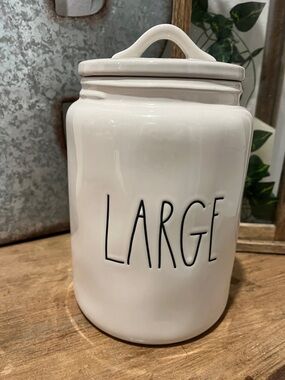 Rae Dunn Large Ceramic Canister in Cream with Black Lettering